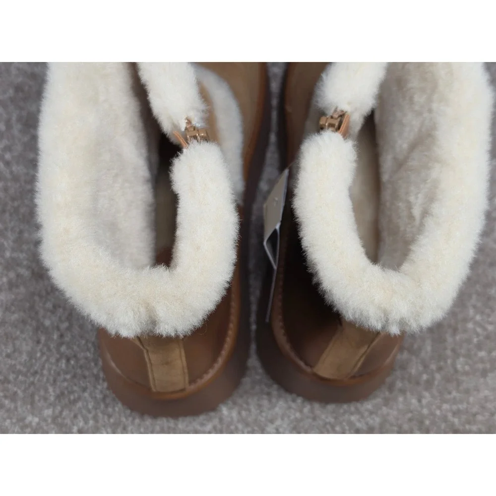 Universal Thread Luma Cognac Faux Shearling Platform Boots Womens 10 Memory Foam